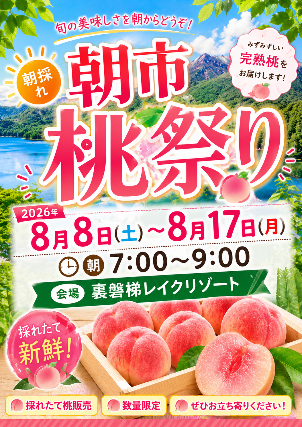 【복숭아 축제】8/8(토)~8/17(월) 개최! 수량 한정으로 갓 얻은 완숙 복숭아를 판매!