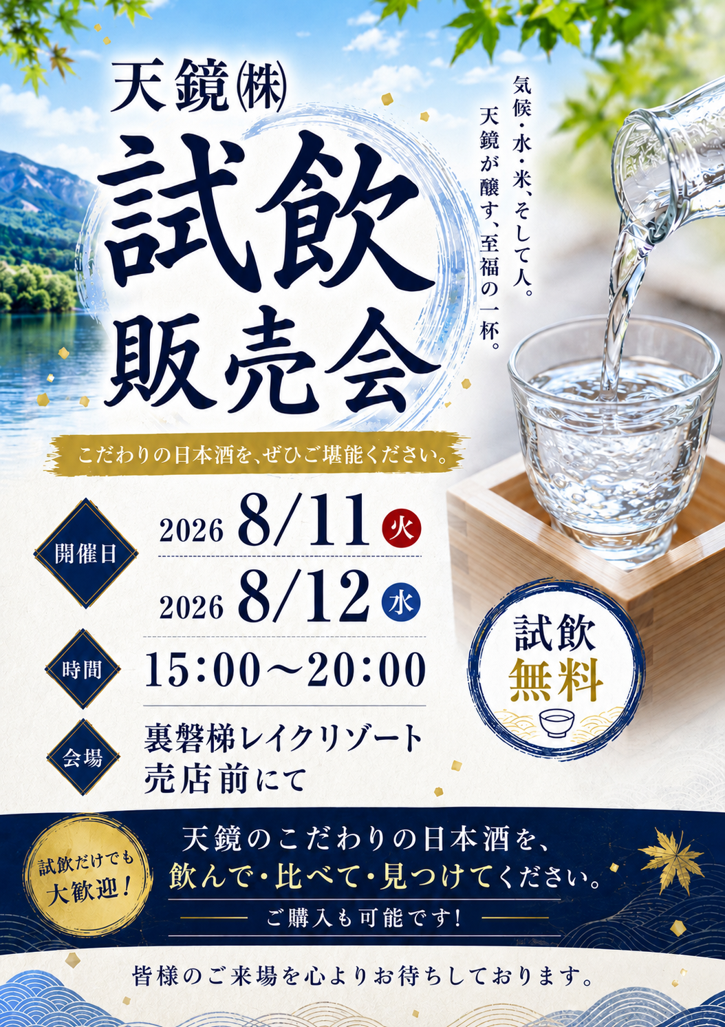 【무료 시음】8/11(화)~8/12(수) 개최! 천경 엄선한 일본술을 꼭 즐겨 주세요.